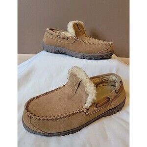 Clarks Men's Dawson Tan Suede Indoor Outdoor Moccasin Faux Fur Lining Slipper 9M